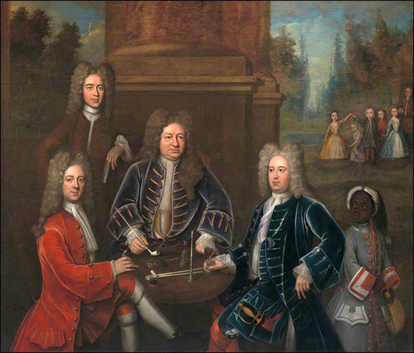 Copy of painting of Elihu Yale with relatives and a child slave