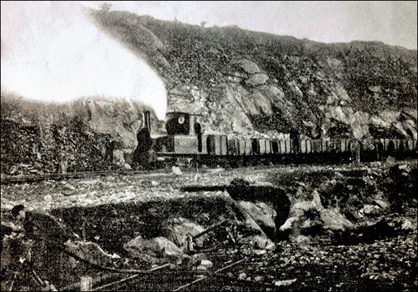 Old photo of steam train at Porthgain quarry